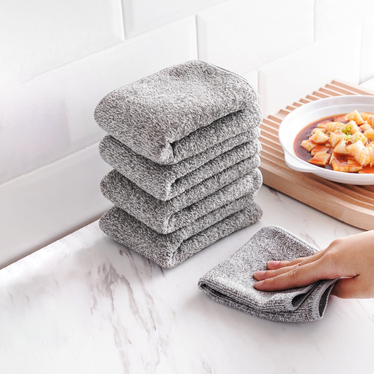 100% Coral Velvet Kitchen Towels – 10-Pack Bamboo Charcoal Fiber Dishcloths, Ultra Soft, Absorbent, Fast-Drying & Washable, Non-Stick Oil Household Cleaning Cloths