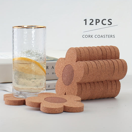 10 pcs Cork Coasters, Floral Shape Heat Insulation Mat, Simple Solid Color Washable Non-slip Anti-scalding Placemat, Kitchen Supplies, Car Coaster, Room Decor